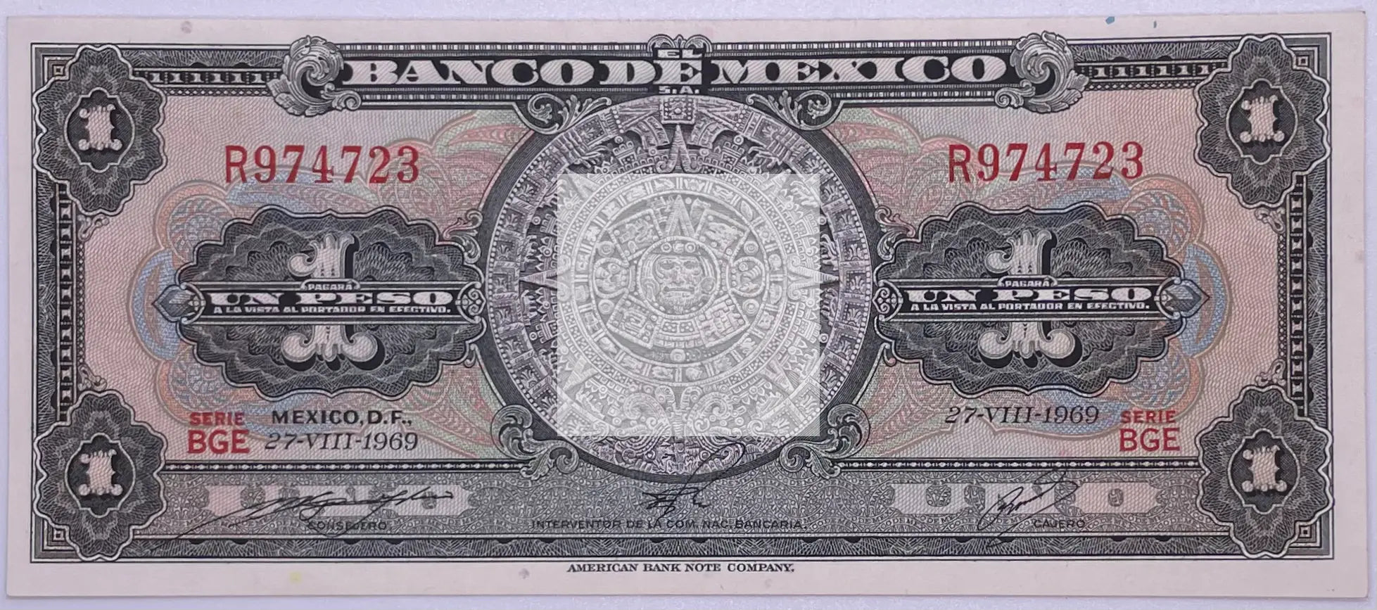 1969 Mexico 1 Peso Series BGE P-59 UNC Banknote - Cool Coins & Notes