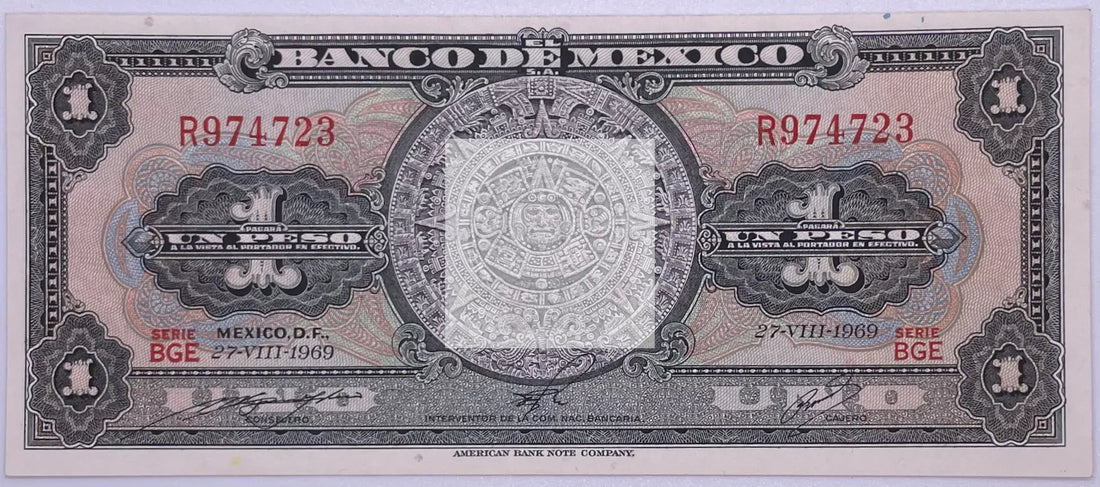 1969 Mexico 1 Peso Series BGE P-59 UNC Banknote - Cool Coins & Notes