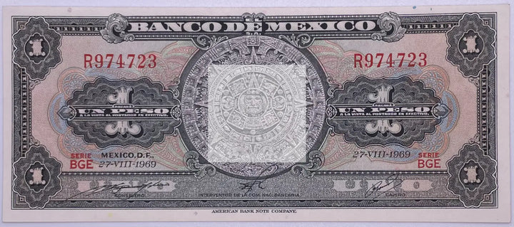 1969 Mexico 1 Peso Series BGE P-59 UNC Banknote - Cool Coins & Notes