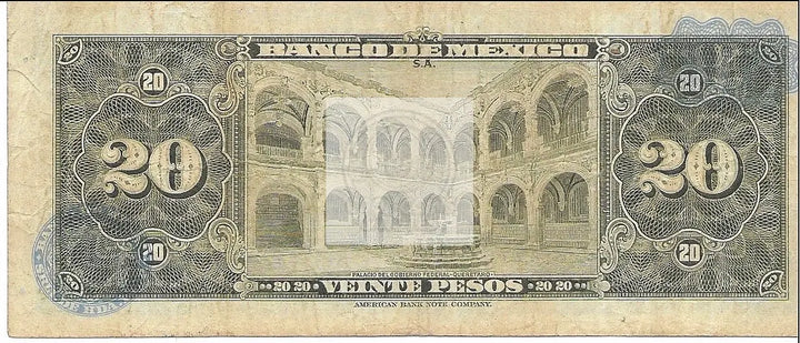 1970 Mexico 20 Pesos Series BIK Prefix C Scarce  Banknote P-54p - Cool Coins & Notes