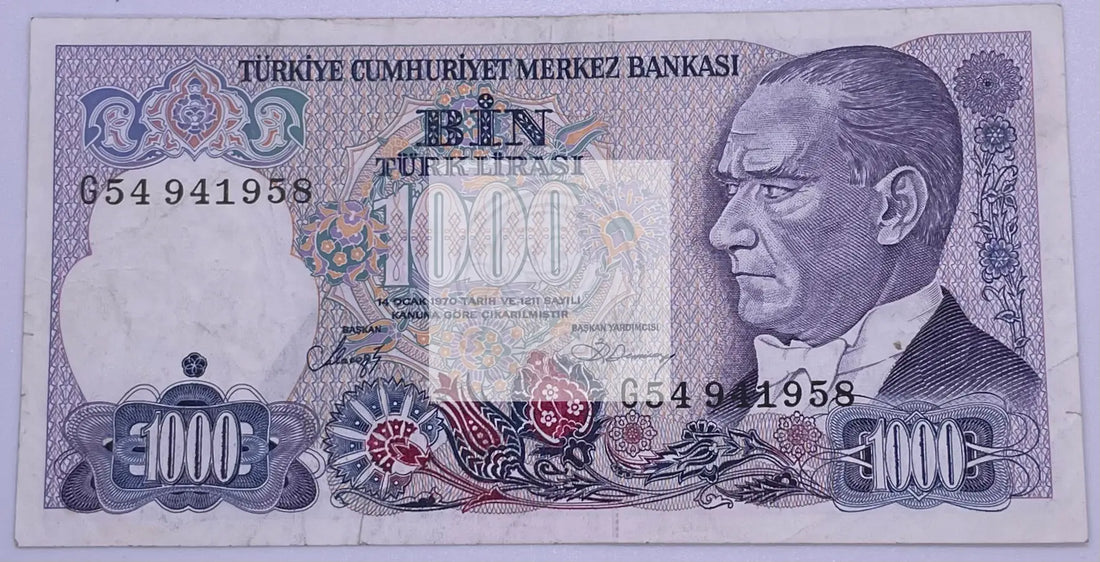 1970 Turkey 1000 Lirasi P 196 Banknote - Cool Coins & Notes