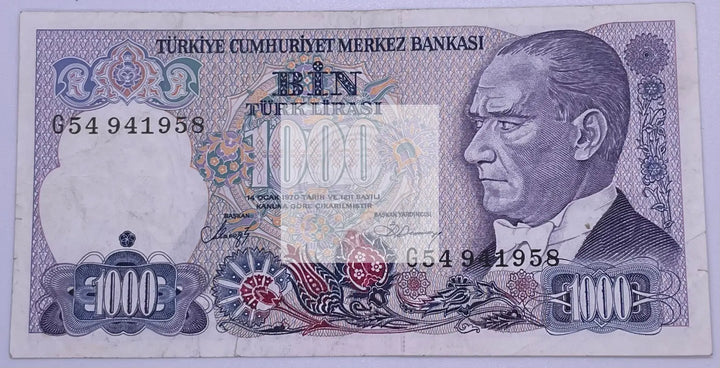 1970 Turkey 1000 Lirasi P 196 Banknote - Cool Coins & Notes