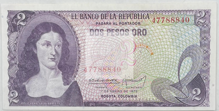 1972 Columbia  2 Pesos Oro  P-413a.1  UNC World Banknote - Cool Coins & Notes