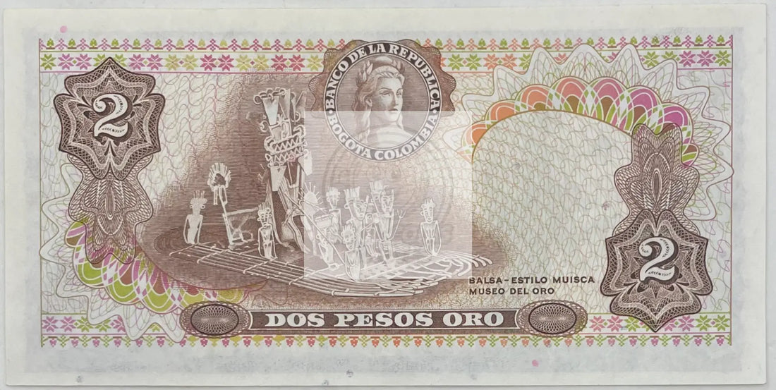 1972 Columbia  2 Pesos Oro  P-413a.1  UNC World Banknote - Cool Coins & Notes