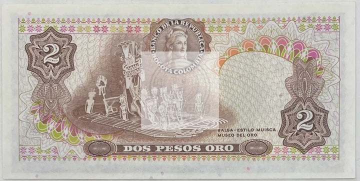 1972 Columbia  2 Pesos Oro  P-413a.1  UNC World Banknote - Cool Coins & Notes