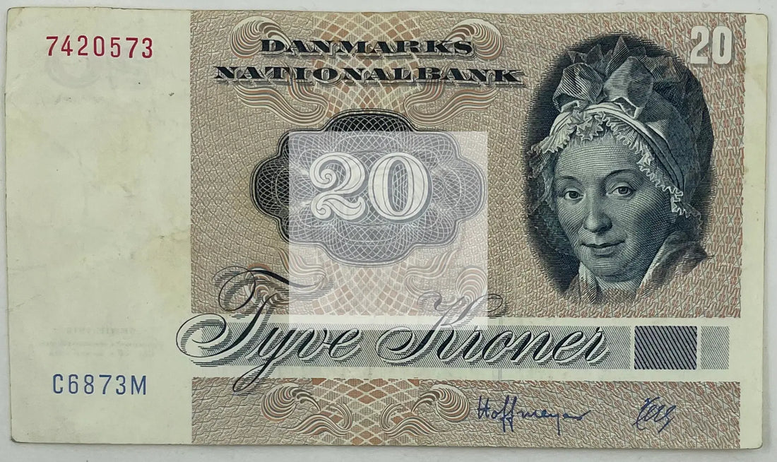 1972 Denmark 20 Kroner P-49a Banknote - Cool Coins & Notes