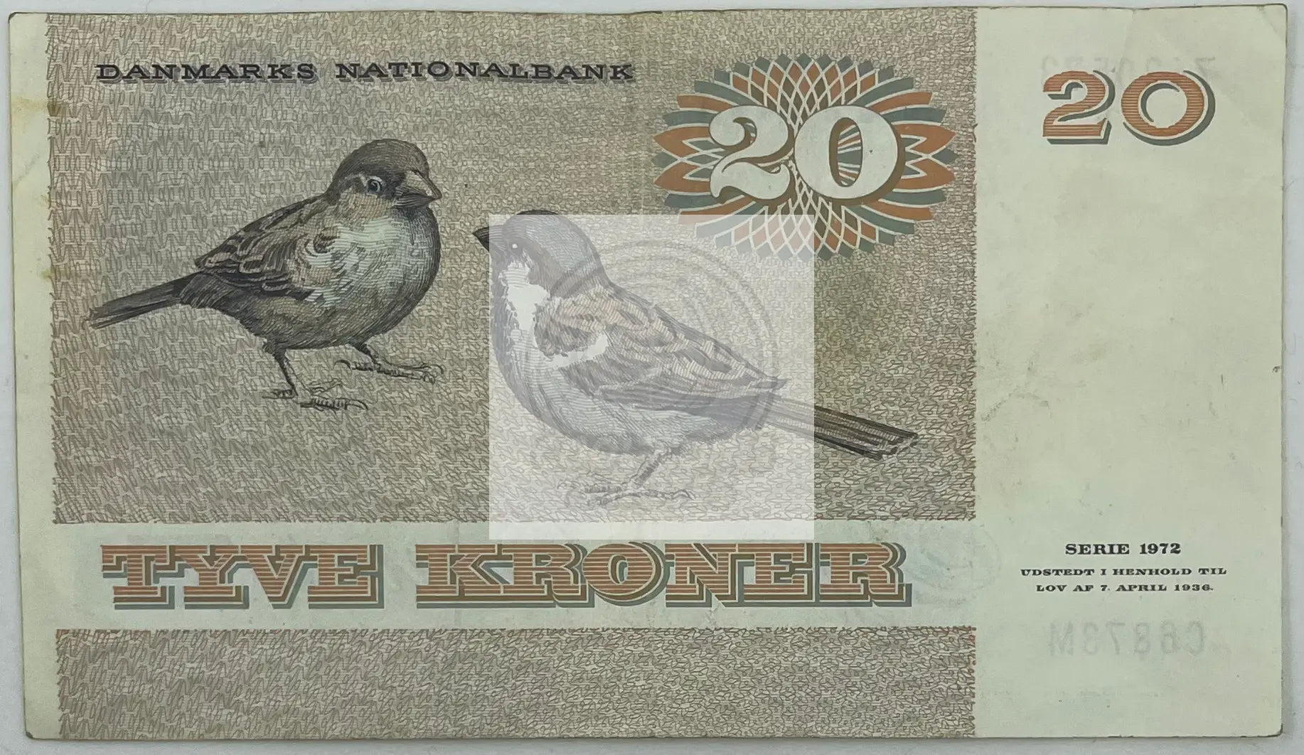 1972 Denmark 20 Kroner P-49a Banknote - Cool Coins & Notes