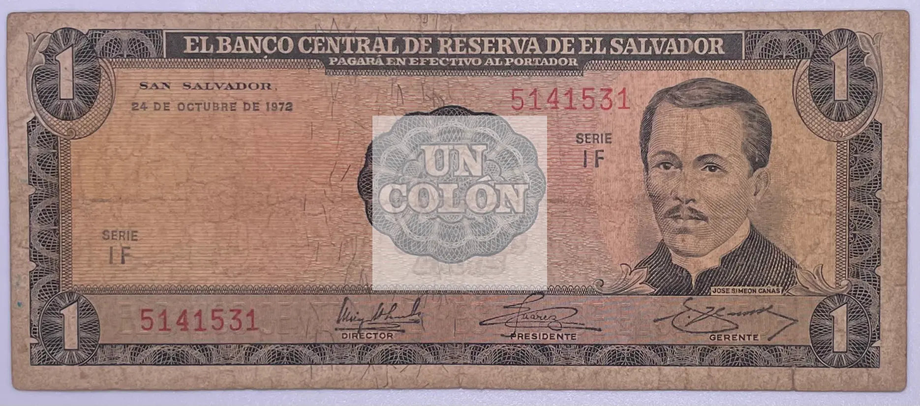 1972 EL SALVADOR - 1 COLON - P#115, Used Banknote - Cool Coins & Notes