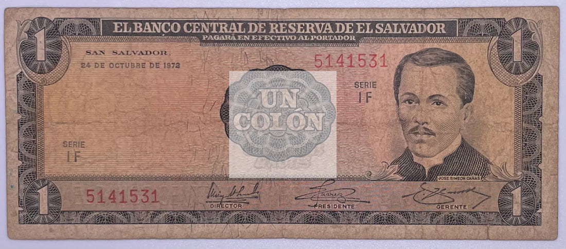 1972 EL SALVADOR - 1 COLON - P#115, Used Banknote - Cool Coins & Notes