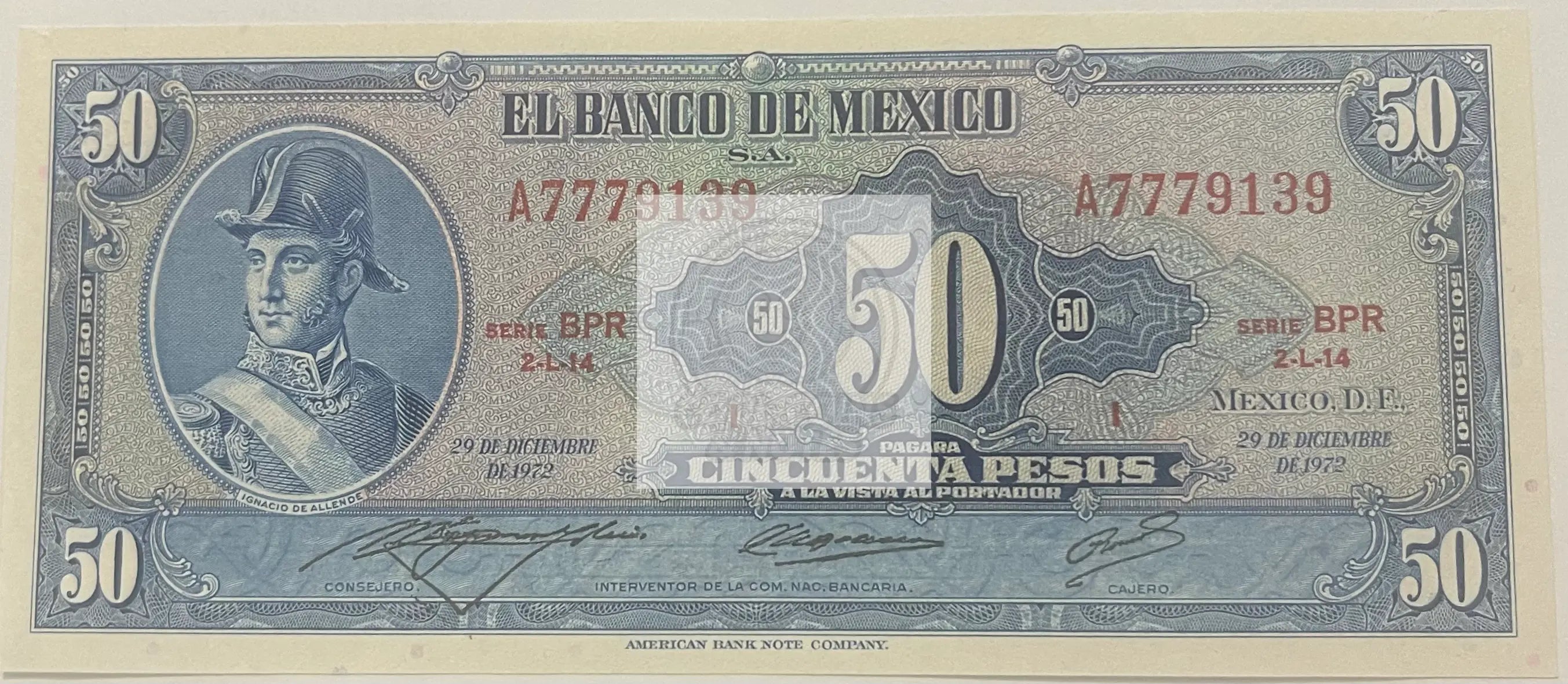1972 Mexico 50 Pesos P-49u.5, UNC World Banknote - Cool Coins & Notes