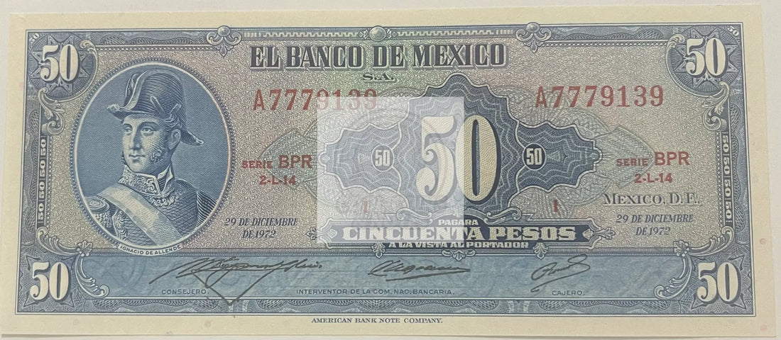 1972 Mexico 50 Pesos P-49u.5, UNC World Banknote - Cool Coins & Notes