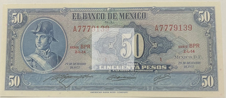 1972 Mexico 50 Pesos P-49u.5, UNC World Banknote - Cool Coins & Notes