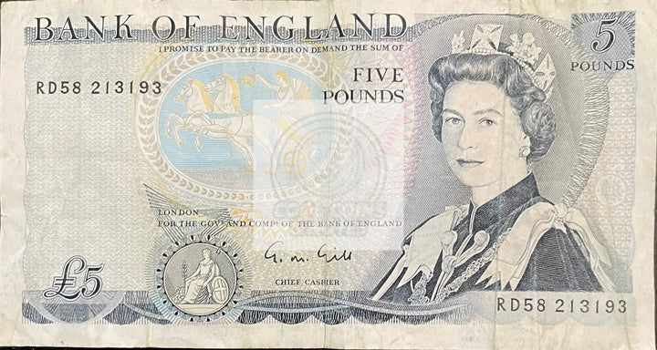 1973 England 5 Pounds P-378 Circulated Banknote Cool Coins & Notes 