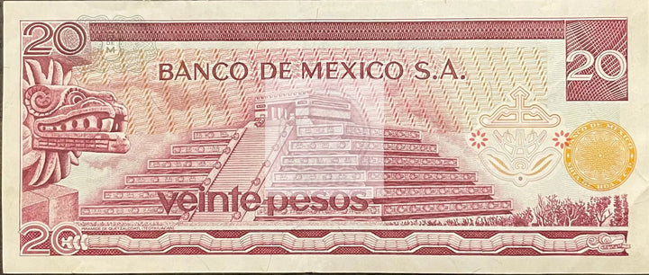 1973 Mexico 20 Pesos P-64 Banknote Circulated - Cool Coins & Notes