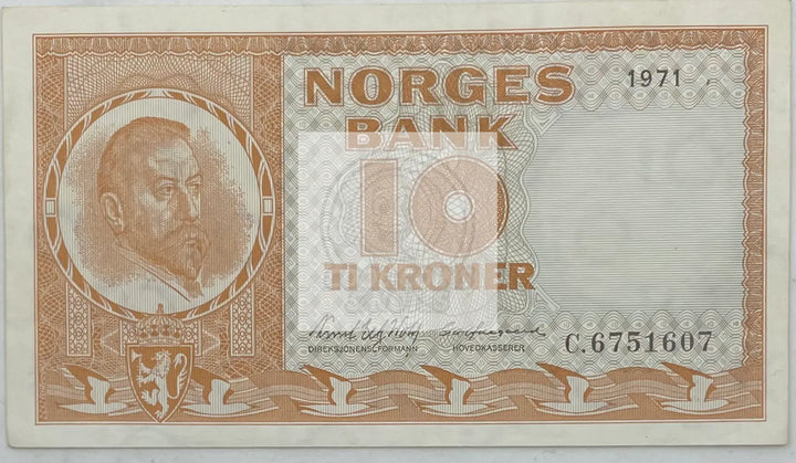 1973 Norway 10 Kroner P-31 AU, World Banknote - Cool Coins & Notes