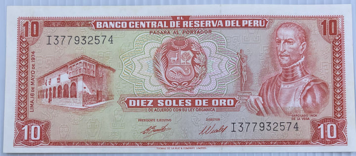1974 Peru 10 Soles P-100c UNC - Cool Coins & Notes