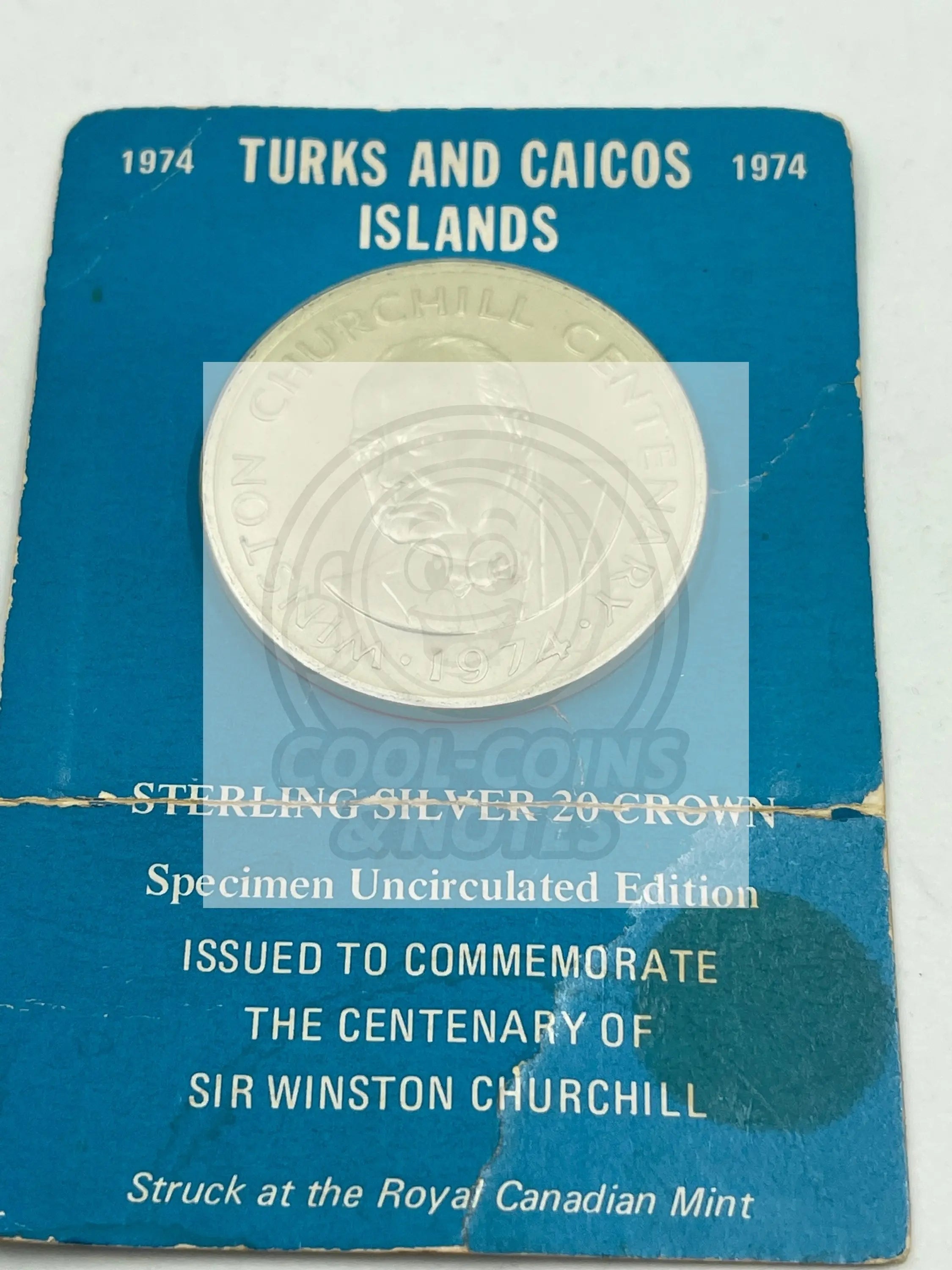 1974 Turks and Caicos Islands Sterling Silver 20 Crown, P 15112 - Cool Coins & Notes