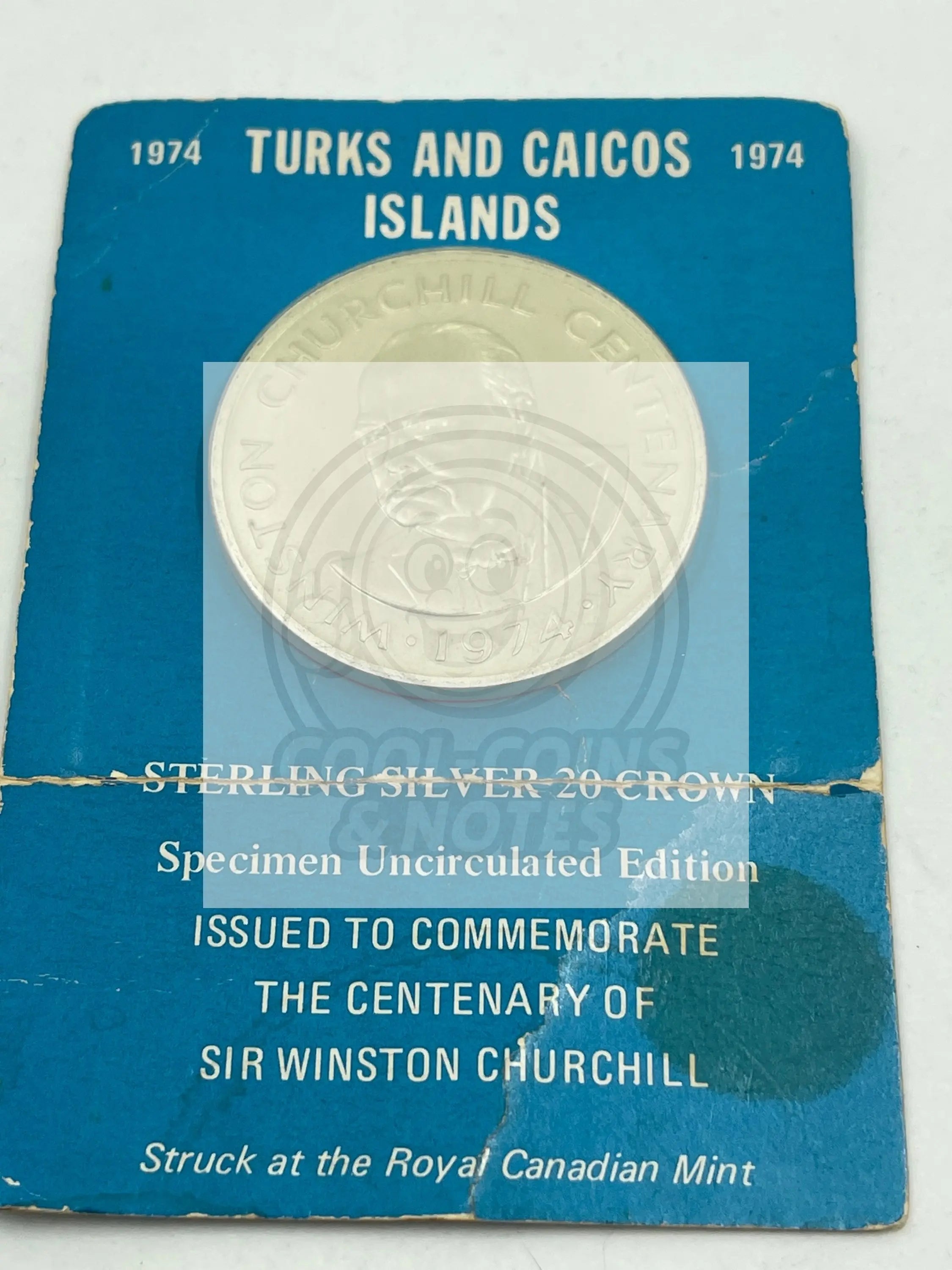 1974 Turks and Caicos Islands Sterling Silver 20 Crown, P 15112 - Cool Coins & Notes
