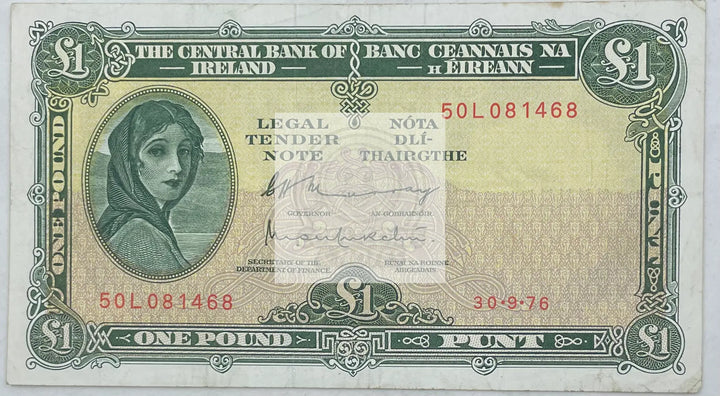 1976 Ireland 1 Pound P-64 Used World Banknote - Cool Coins & Notes