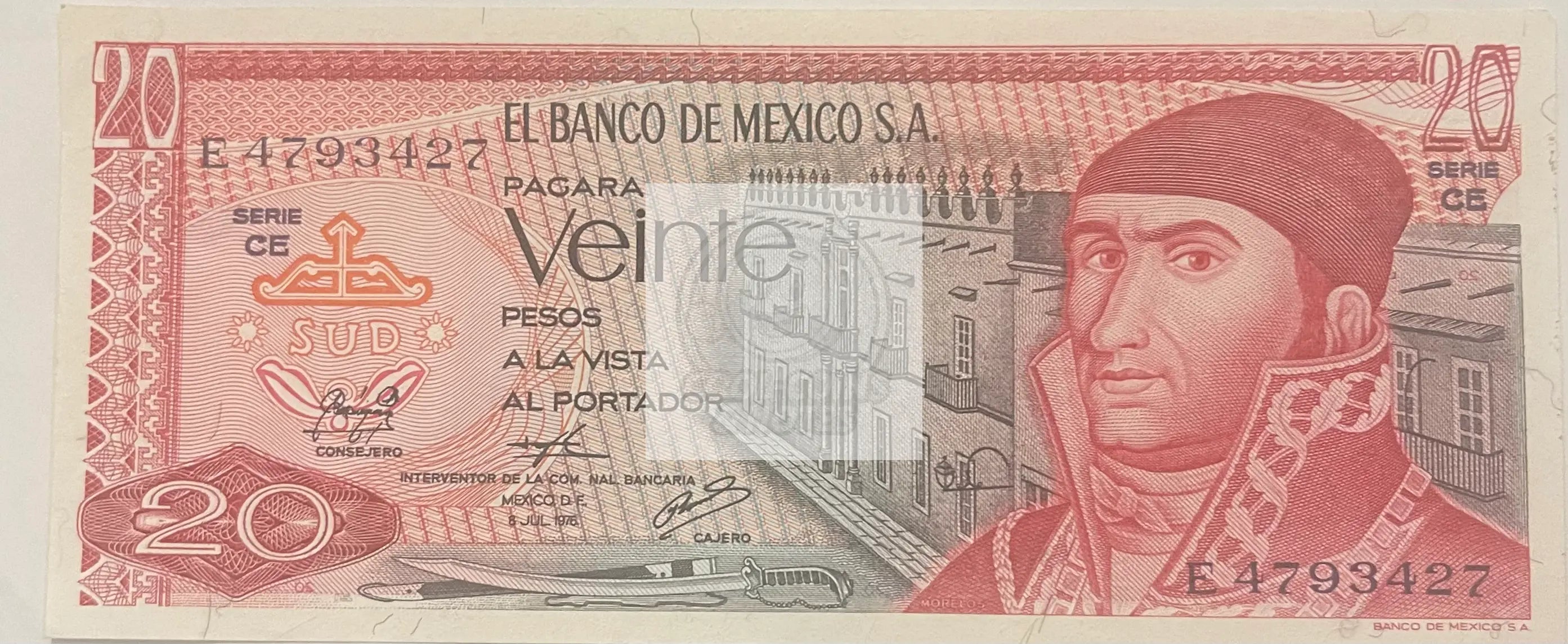 1976 Mexico 20 Pesos P-64c.4, UNC World Banknote - Cool Coins & Notes