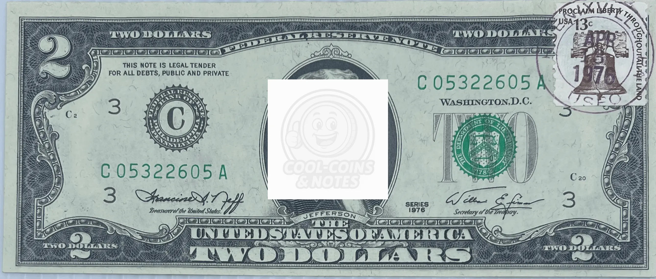 1976 $2 First Day Issue Stamp UNC Banknote