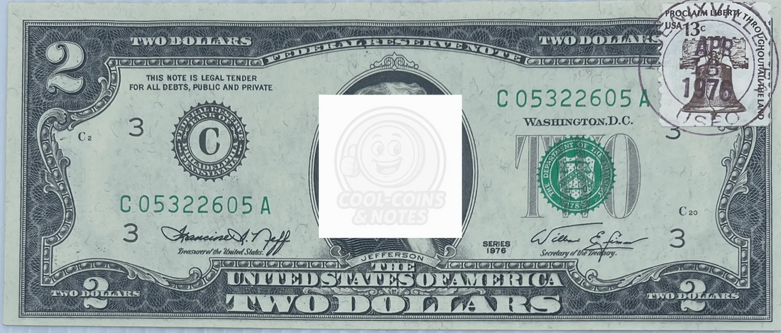 1976 $2 First Day Issue Stamp UNC Banknote
