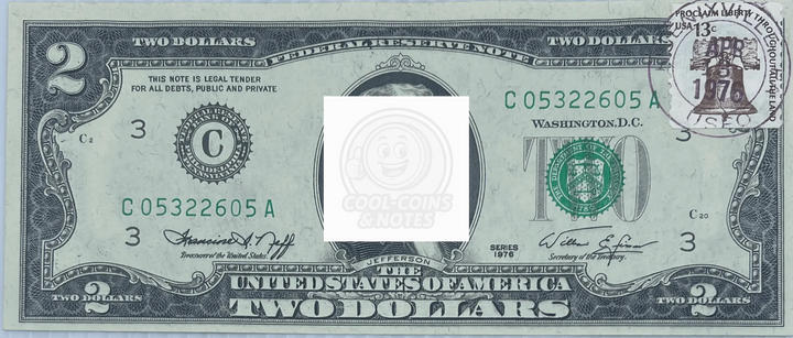 1976 $2 First Day Issue Stamp UNC Banknote
