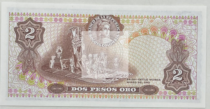 1977  Columbia  2 Pesos Oro  P-413b  UNC Banknote - Cool Coins & Notes