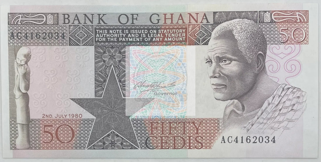 1980 Ghana 50 Cedis  P-22b UNC World Banknote - Cool Coins & Notes