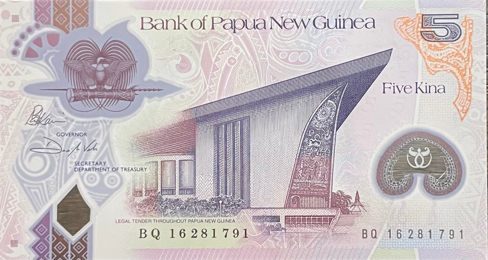 Papua New Guinea 2016 5 Kina P51 UNC Polymer World Banknote Currency