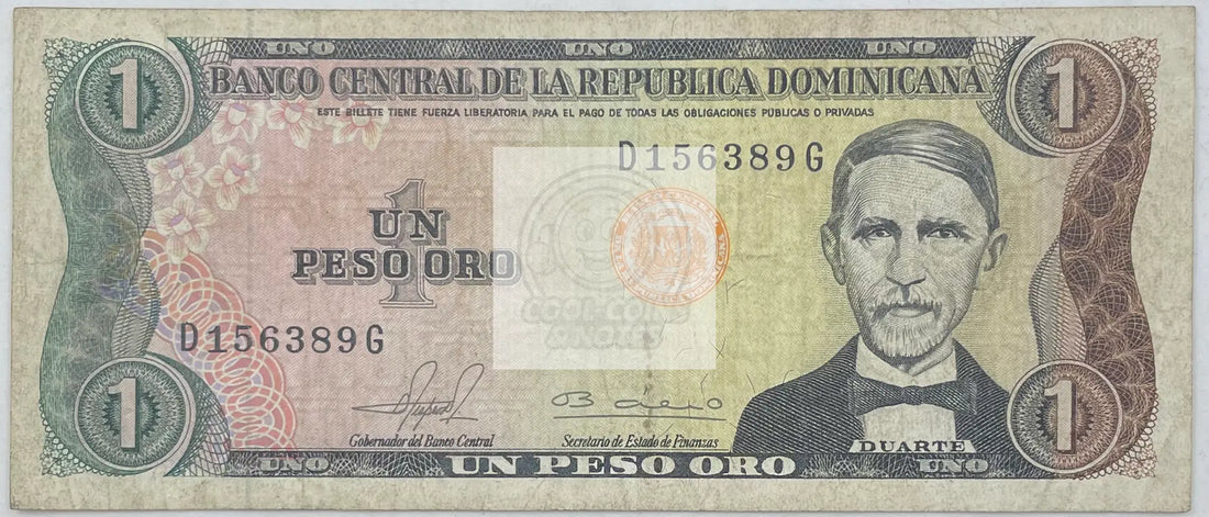 1981 Dominican Republic 1 Peso Oro P-117b World Banknote - Cool Coins & Notes