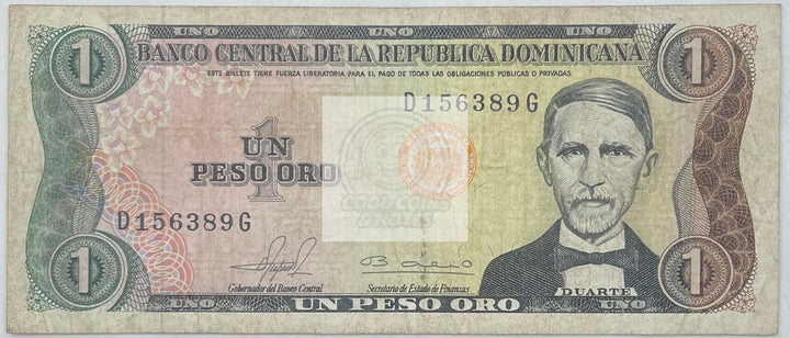 1981 Dominican Republic 1 Peso Oro P-117b World Banknote - Cool Coins & Notes