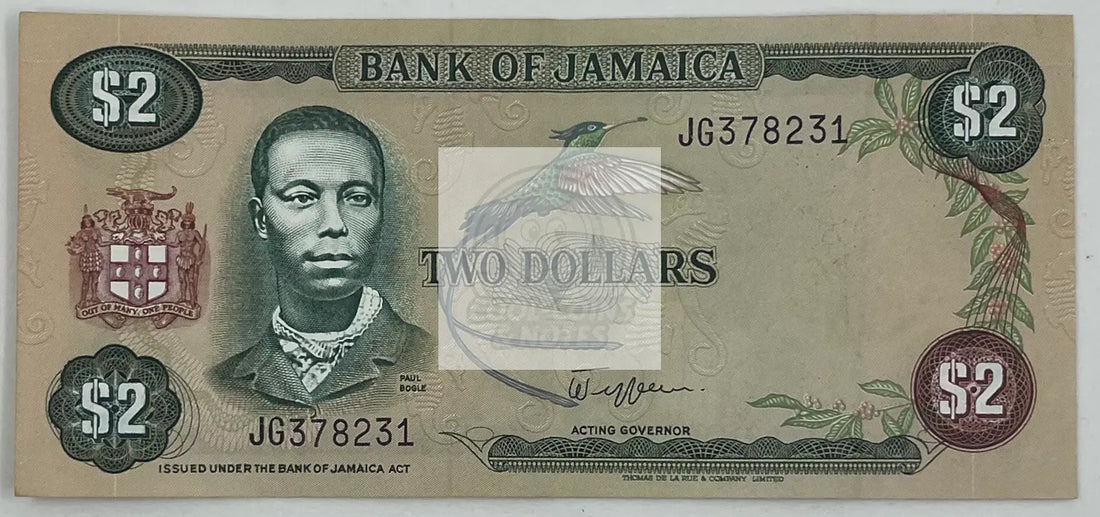 1982-1986 Jamaica 2 Dollars P-65a AU Banknote - Cool Coins & Notes