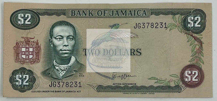 1982-1986 Jamaica 2 Dollars P-65a AU Banknote - Cool Coins & Notes