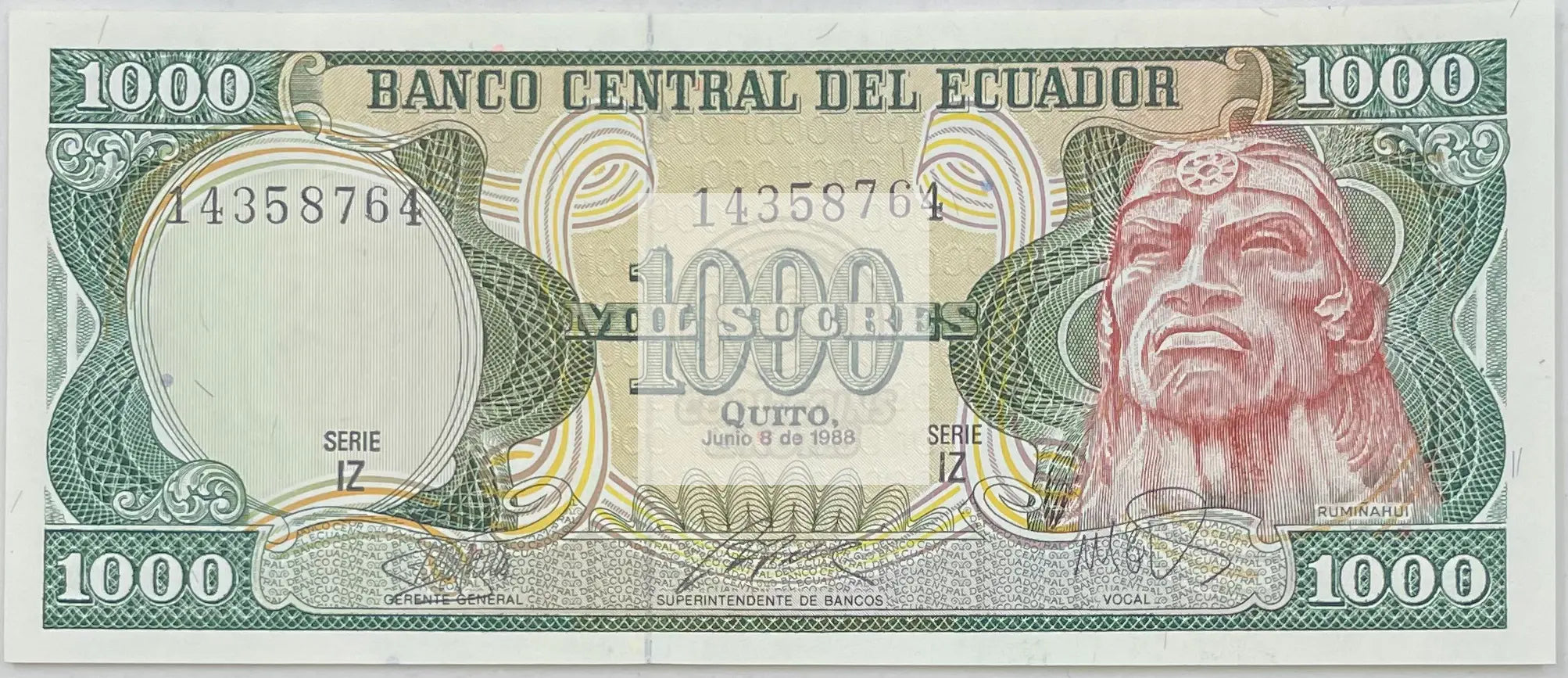 1982 Ecuador 1,000 Sucres P-120b.5 UNC World Banknote - Cool Coins & Notes
