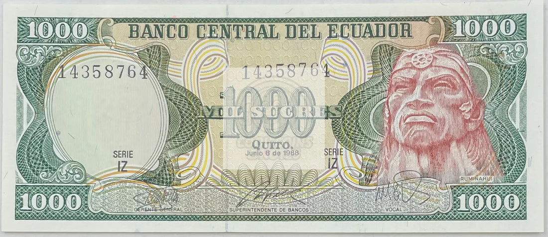 1982 Ecuador 1,000 Sucres P-120b.5 UNC World Banknote - Cool Coins & Notes