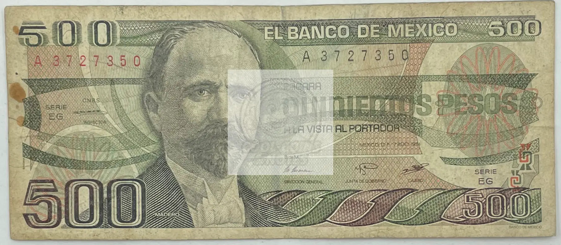 1984 Mexico 500 Pesos Series EG P-79b banknote front view