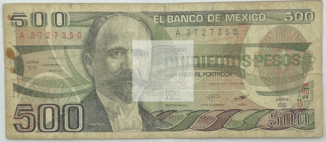 1984 Mexico 500 Pesos Series EG P-79b banknote front view