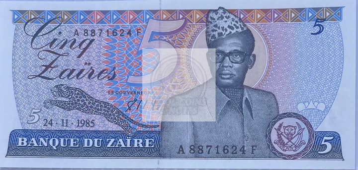 1985 Zaire 5 Zaire’s UNC World Banknote Cool Coins & Notes 