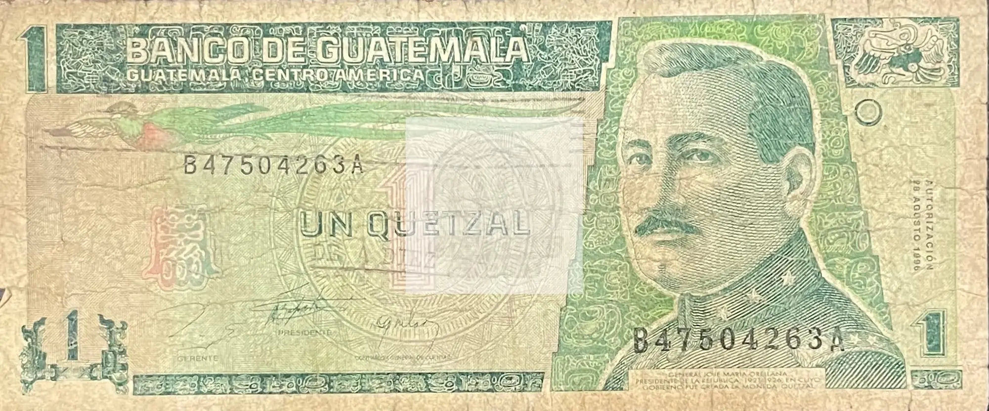 1986 Guatemala 1 Quetzal P-66 Circulated World Banknote Cool Coins & Notes 