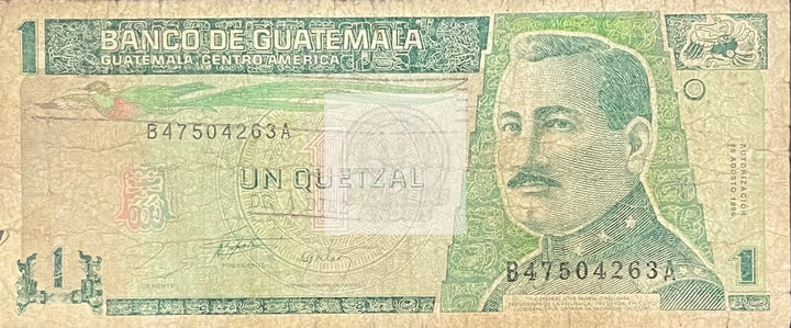 1986 Guatemala 1 Quetzal P-66 Circulated World Banknote Cool Coins & Notes 