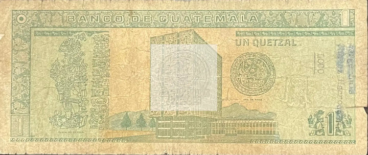 1986 Guatemala 1 Quetzal P-66 Circulated World Banknote Cool Coins & Notes 