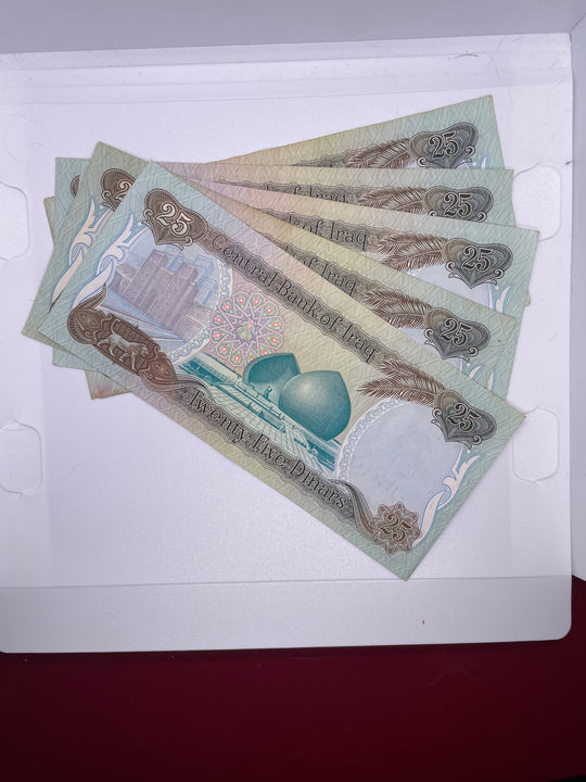 1986 Iraq banknotes 5 pcs 25 dinars featuring Saddam Hussein Swiss printing