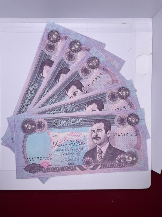 1986 IRAQ 5 PCS x 250 DINARS BANKNOTES SADDAM HUSSEIN SWISS