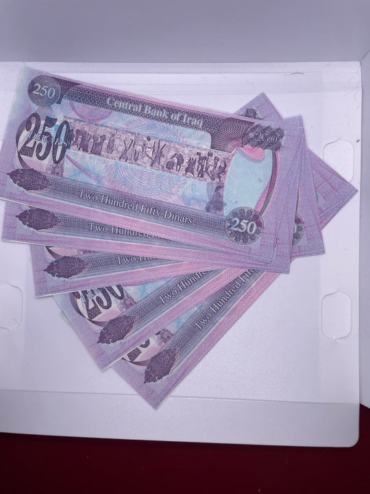1986 Iraq 5 pieces 250 Dinars banknotes featuring Saddam Hussein with Swiss printing