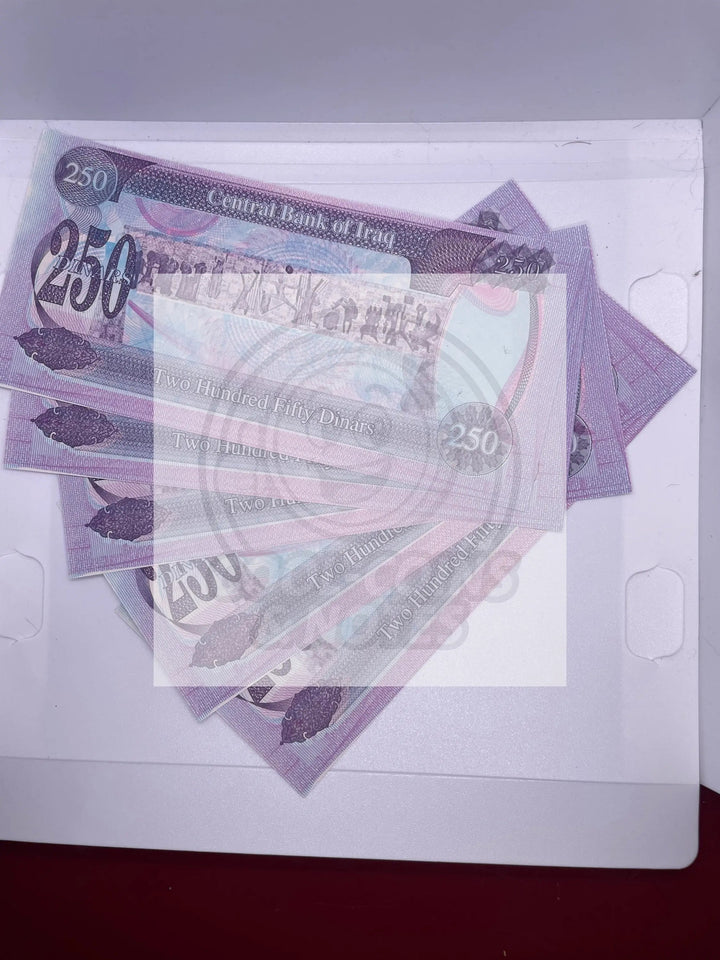 1986 Iraq 5 pieces 250 Dinars banknotes featuring Saddam Hussein with Swiss printing