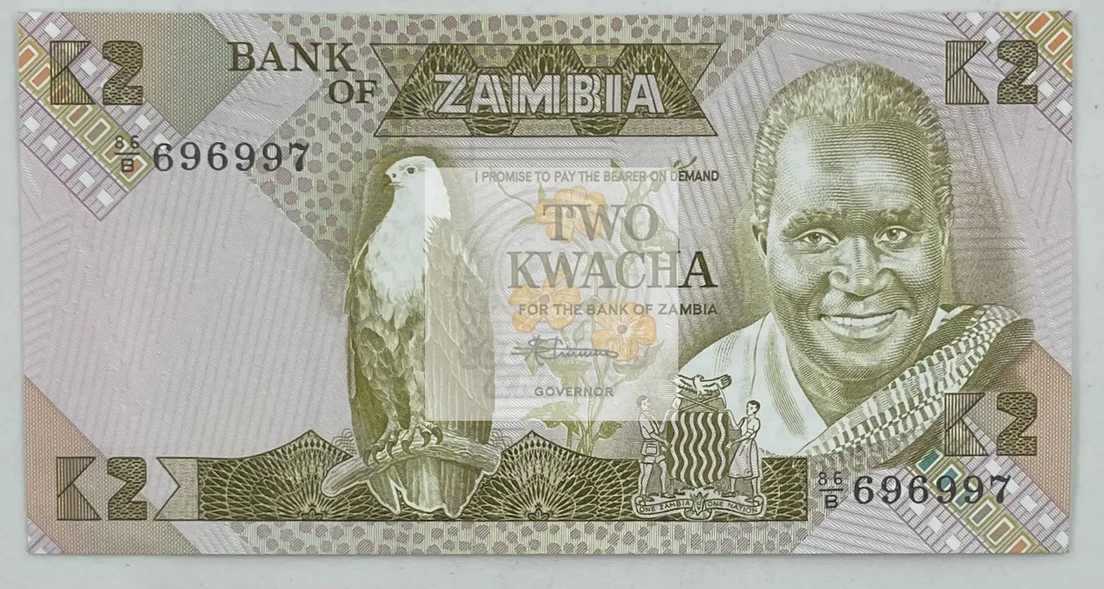 1986 Zambia 2 Kwacha UNC banknote P-24c.1