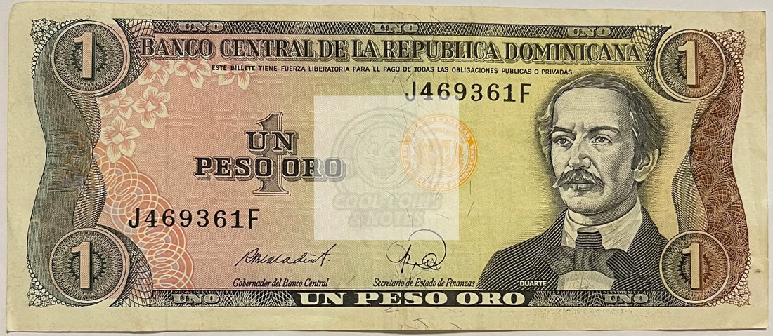 1988 Dominican Republic 1 Peso Oro P126c P126 Used World Banknote - Cool Coins & Notes