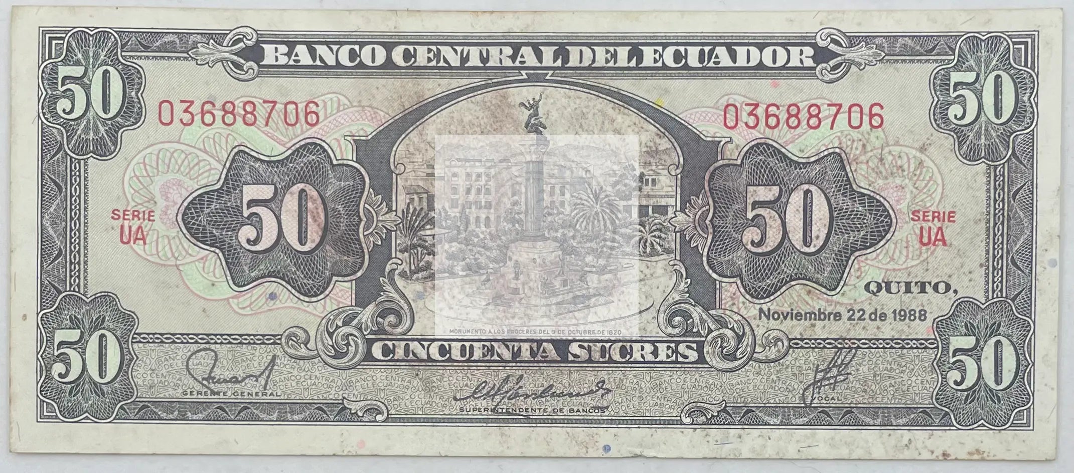1988 Ecuador 50 Sucres  P-122 Used World Banknote - Cool Coins & Notes