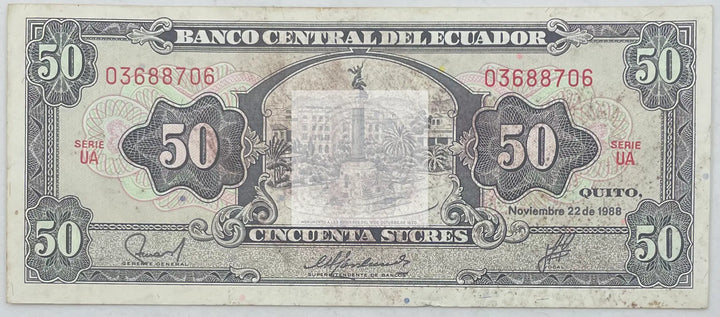 1988 Ecuador 50 Sucres  P-122 Used World Banknote - Cool Coins & Notes